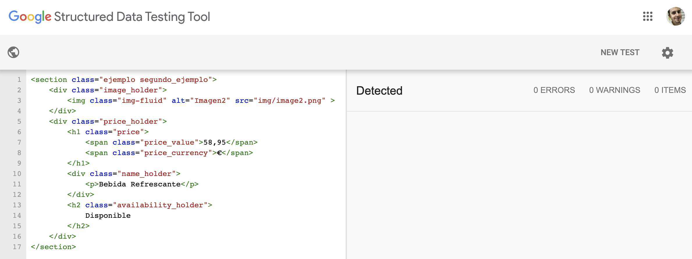 Ninguna Microdata detectada