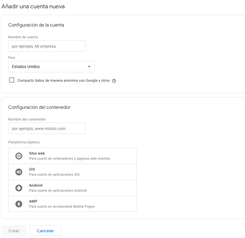 Nuevo Contenedo en Google Tag Manager