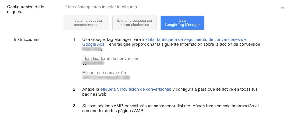 Etiqueta seguimiento de conversiones GTM
