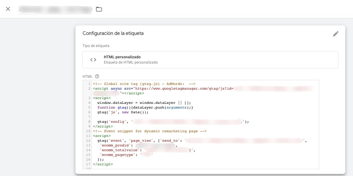 Cómo configurar la etiqueta de remarketing en HTML personalizado con Google Tag Manager