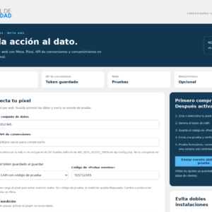 Vista del módulo NDC Meta con las opciones de píxel y API de conversiones